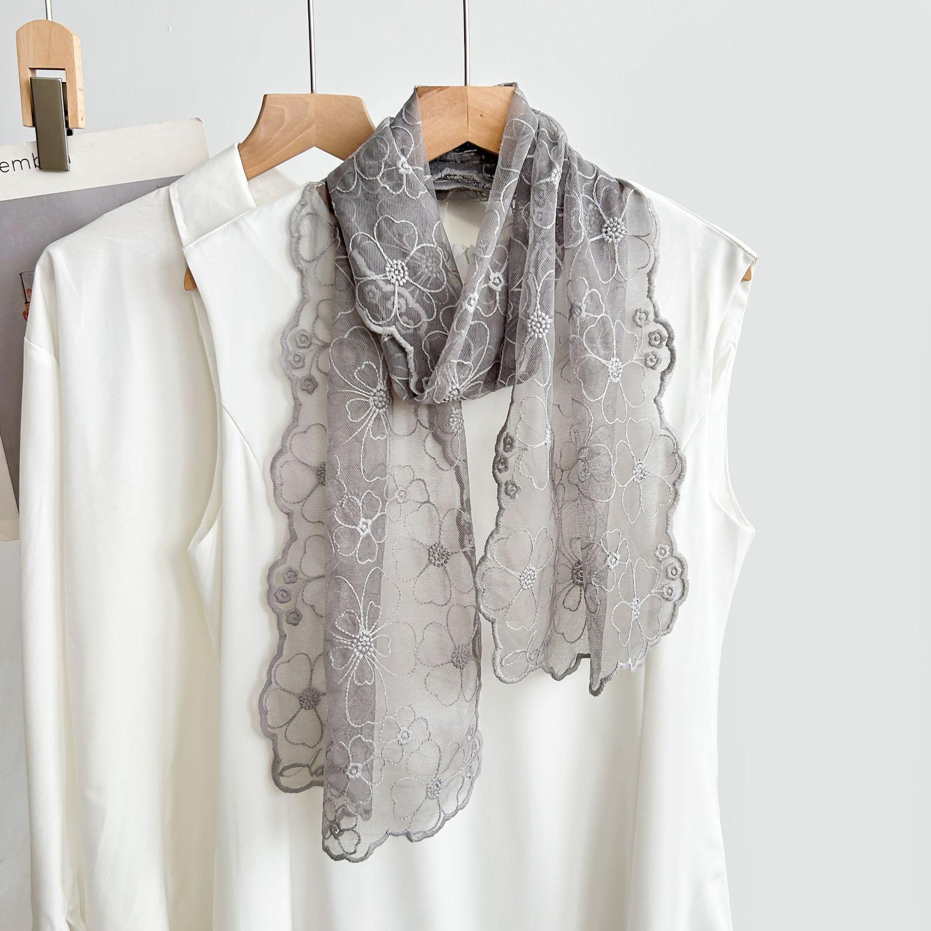 

Korean Version of Three-dimensional Embroidery Lace Small Silk Scarf Fashion Headscarf Temperament Decorative Headband Streamer 156cm