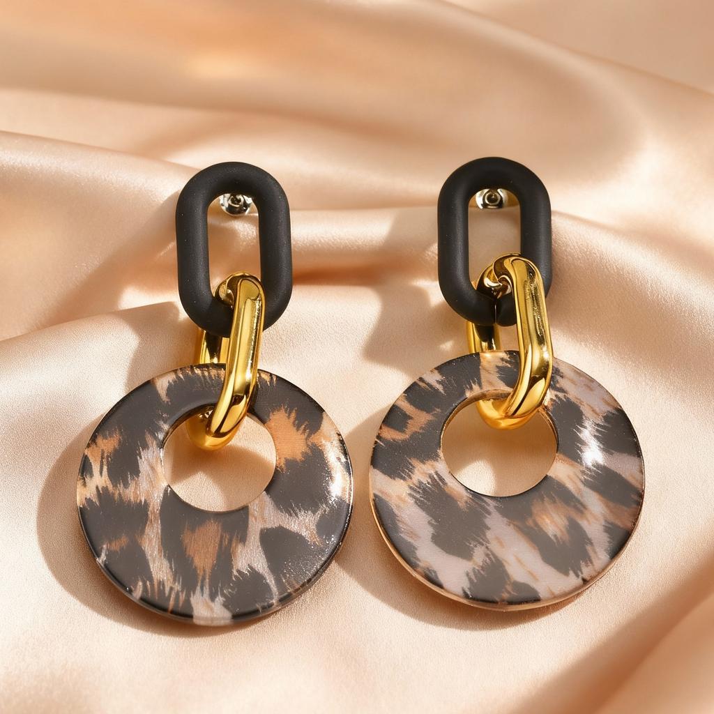 Vintage Black Leopard Print Circle Drop Earrings for Women, Exaggerated Personality Design Large Earrings,  Jewelry Gift