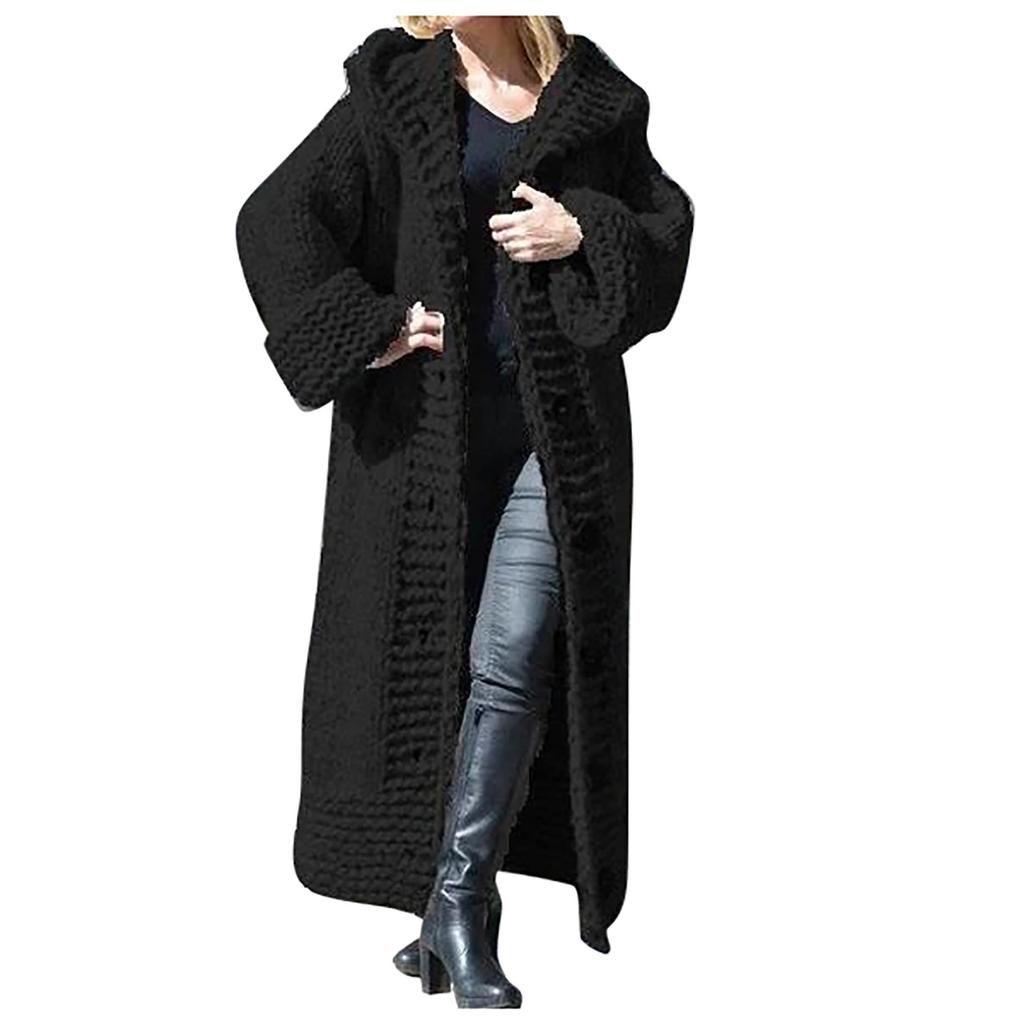 Women Casual Solid Knit Button Plus Size Long Sleeve Sweater Long Cardigan Coat