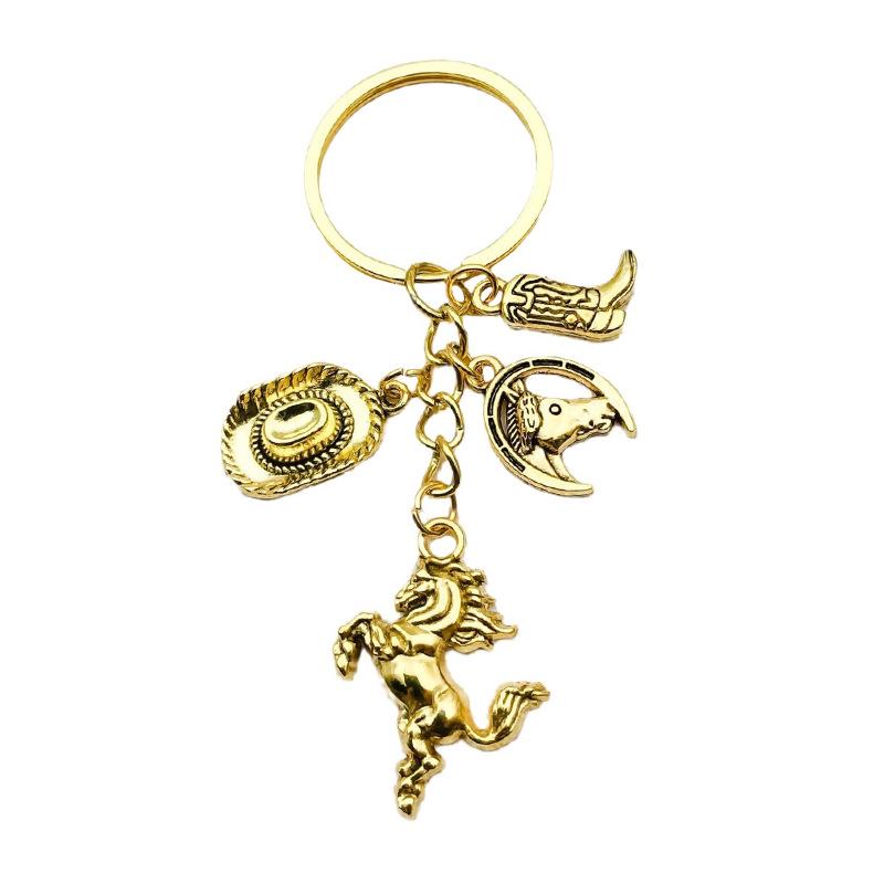 Antique Gold Western Cowboy Hat & Boots Keychain Pendant