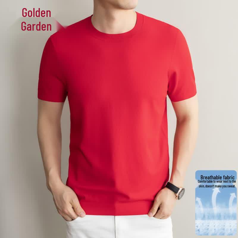 Jinjuan Men s Premium Ice Silk Knitted Short-Sleeve T-Shirt 48/M китайский красный