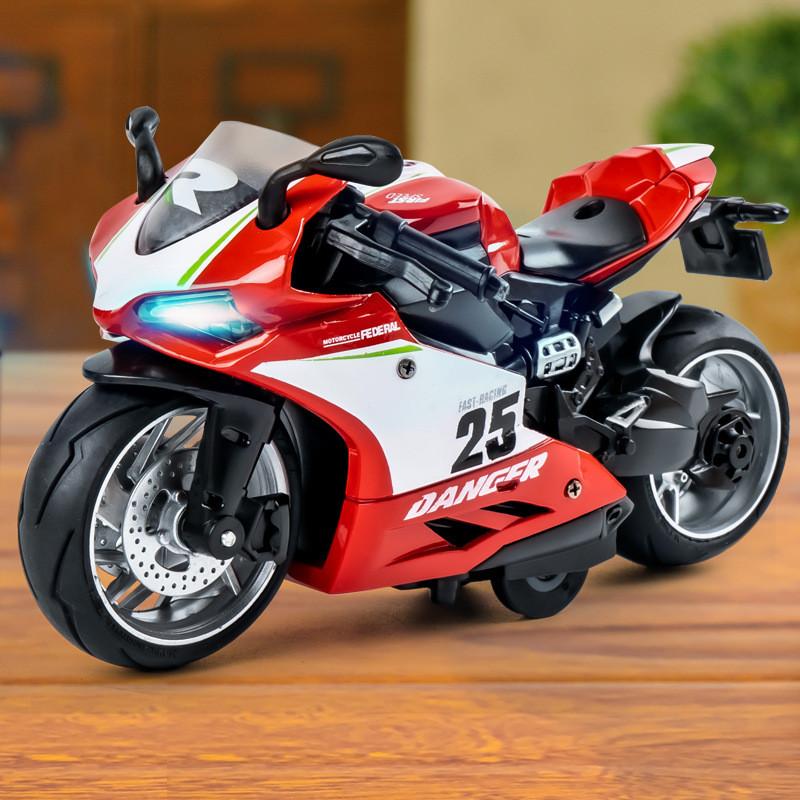Police Motorcycle Alloy Model With Lights And Sound For Kids Play