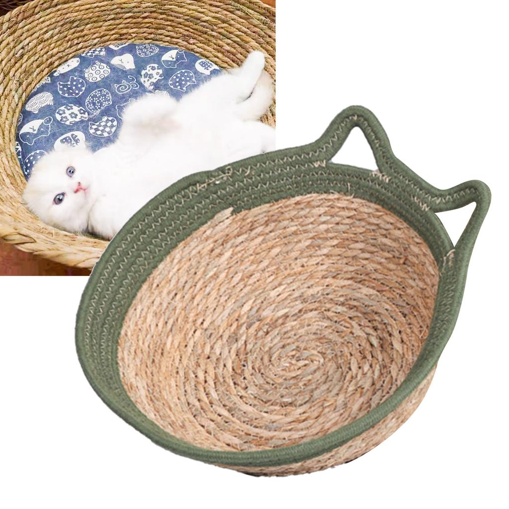 Hand Woven Cat Nest Breathable Round Cotton Rope Woven Warm Pet Sleeping Bed with Soft Cushion for Summer Cats Dogs