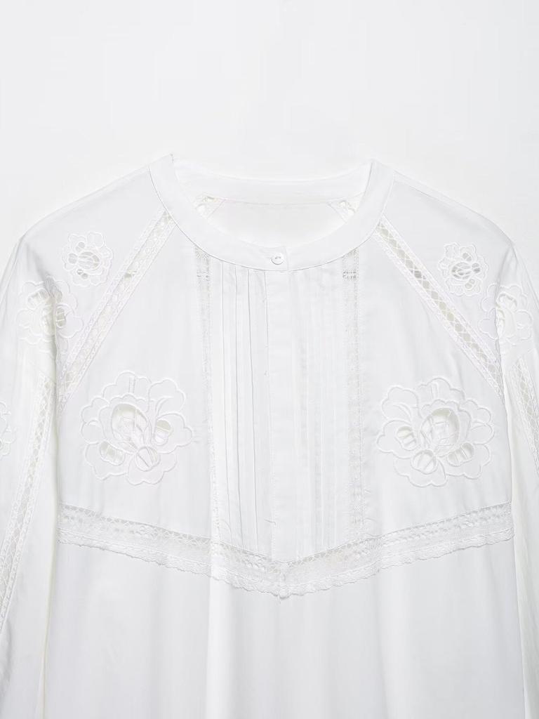 TAOP&ZA Women's Elegant Vertical Lace Embroidery Summer Shirt