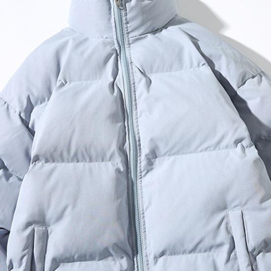 Men Cotton Coat Stand Collar Long Sleeve Solid Color Loose Fit Coat with Pockets Thickened Warm Quilted Outwear