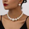 French Retro Pearl Necklace and Earrings Set for Women , Fashion Commuting Jewelry