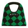 Market Letter Patch Geometric Pattern Acrylic Knit And Leather Tote Bag Mini Women Handbags Green Black SHMH0050A0FW305CHV99
