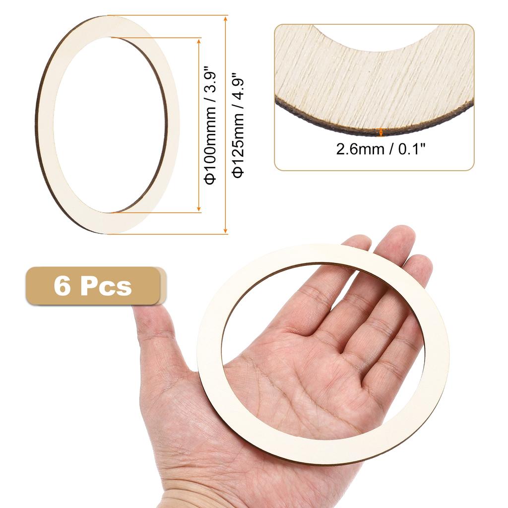 Unfinished Wood Rings Natural Wooden Ring Circle Flat Round Shape Ornaments Wooden Slices for Frames DIY Crafting Projects Decor
