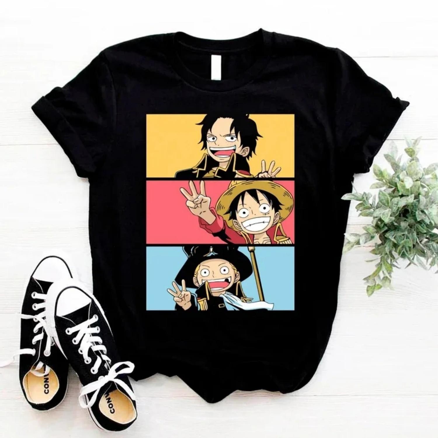 

2026 New Fashion One Piece Men s and Women s T-shirt Short Sleeves Shanks Japanese Anime Niche Parent-child Breathable Clothes S чёрный