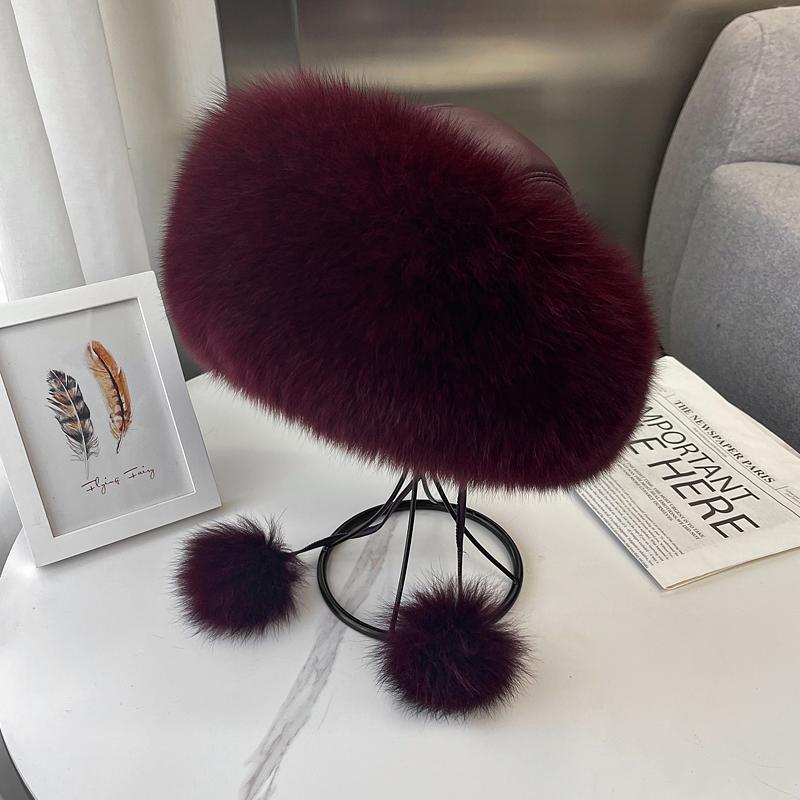 Fox fur whole leather hat women warm real fox fur hat winter outings ear-protecting Mongolian hat making the face look smaller