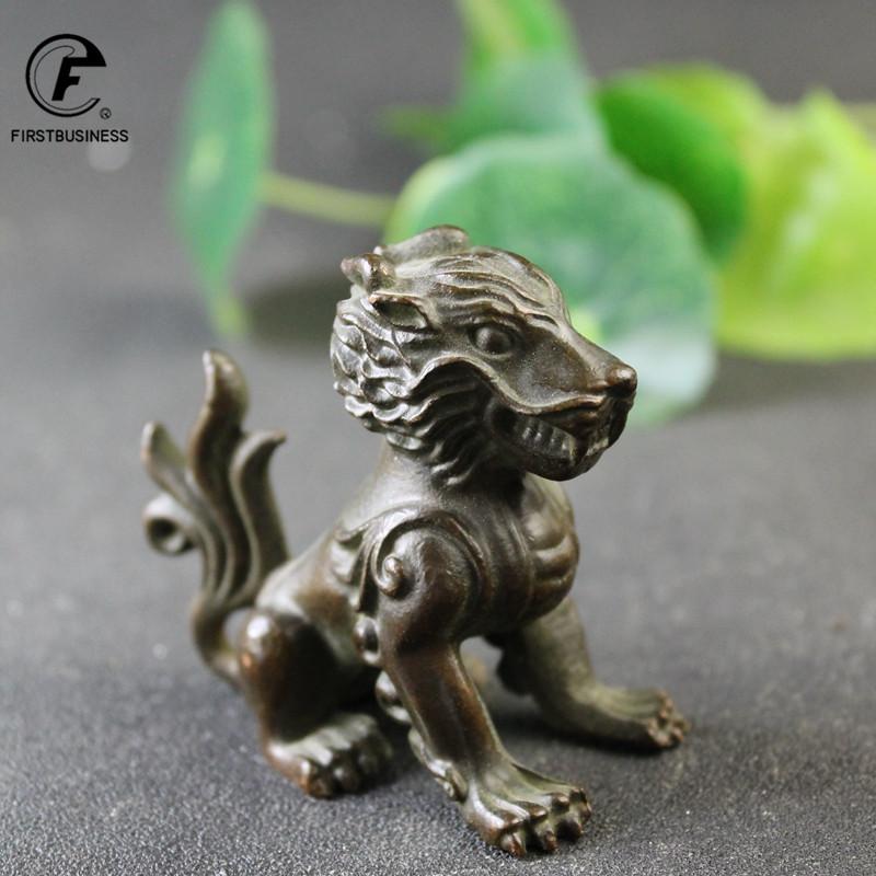 Antique Copper Lion Statue Ornaments Solid Bronze China Lions Study Room Brass Desktop Paper weight Vintage Home Decorations