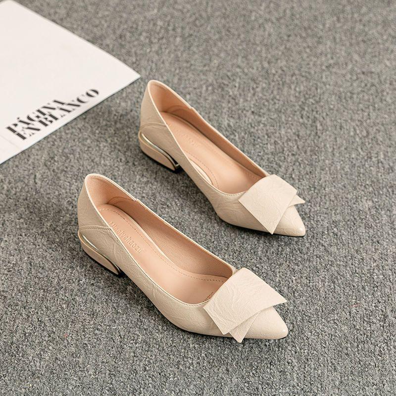 Women's Soft Leather Sole Thick Heel Spring and Autumn Mid-heel Versatile Work Shoes Casual Shoes