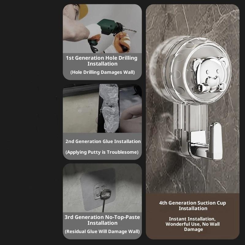 Powerful Suction Cup Hooks Traceless Heavy Duty Robe Towel Hook Keys Clothes Bag Hanger Hook Bathroom Kitchen Organizer Hook