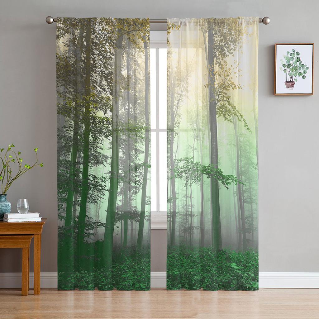 Youth Bedroom Sheer Curtains Autumn Wild Trees Forest Kitchen Study Curtains Living Room Holiday Decor Tulle Curtains
