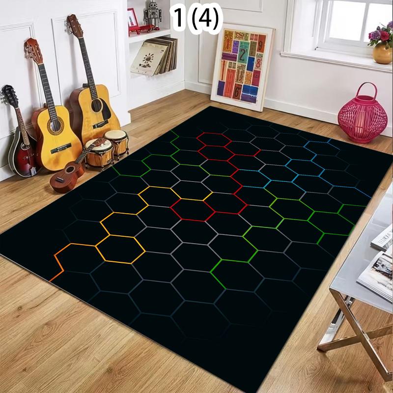 

Rug Carpet Mat Non-Slip Neon Gradient Hexagon Tech Area Rug Living Room Bathroom Kitchen Nursery Playroom Home Decor 40X60cm