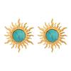 Xia Ling Retro Blue Cat's Eye Sun Stud Earrings & Open Ring, 18K Gold-Plated Stainless Steel, Non-Fading Jewelry