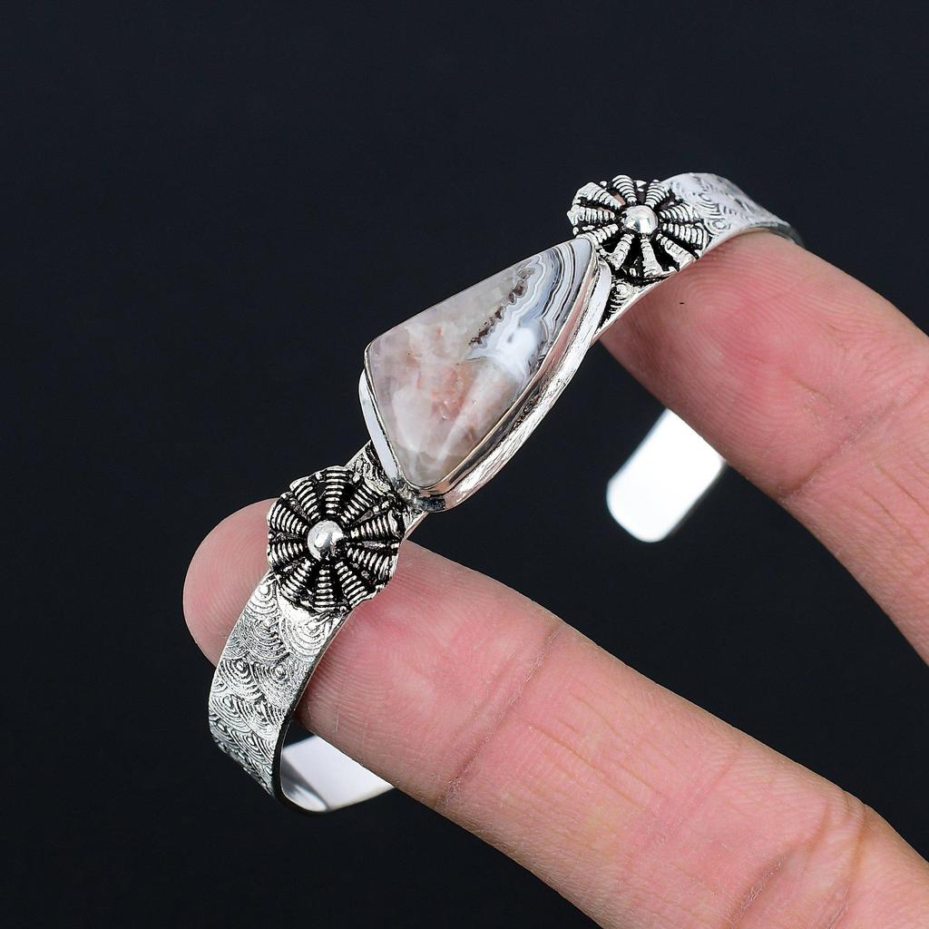 Natürlicher Crazy Lace Achat Edelstein Armreif Verstellbar 925 Sterlingsilber Schmuck