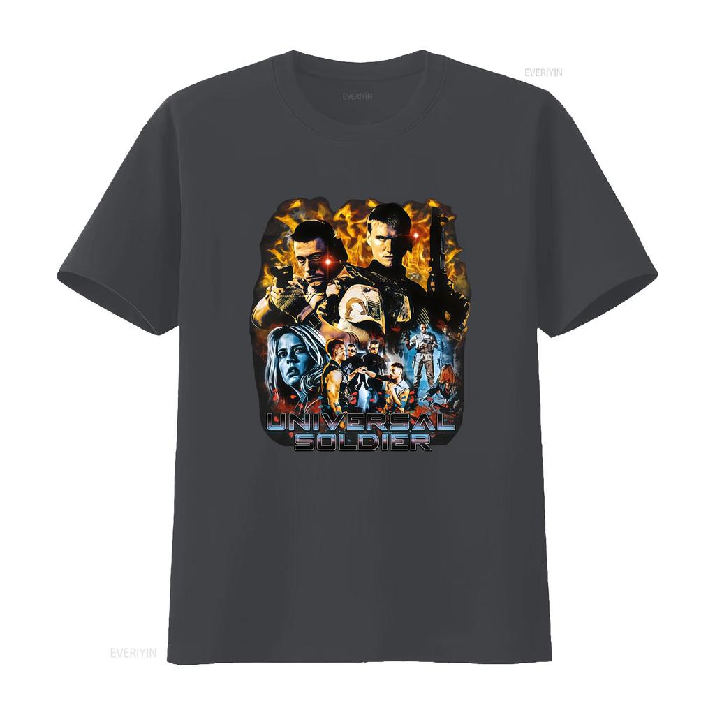 Universal Soldier Movie Character Print T Shirt for Men Action Packed Design Vintage Washed Homme Stretched Breathable Graphic