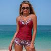 Women'S Tankini Set, New Beach Pool Party Cross Chest Half Solid Color Half Printed SexyTwo-Piece Swimsuit for Women
