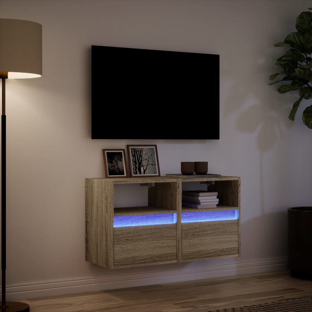 Vidaxl Ścienne Szafki Tv Z Led, 2 Szt., Dąb Sonoma, 41X31X45 Cm