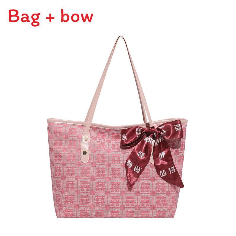 Chinese Style Red Canvas Large Capacity Tote Bag For Wedding And Daily Use