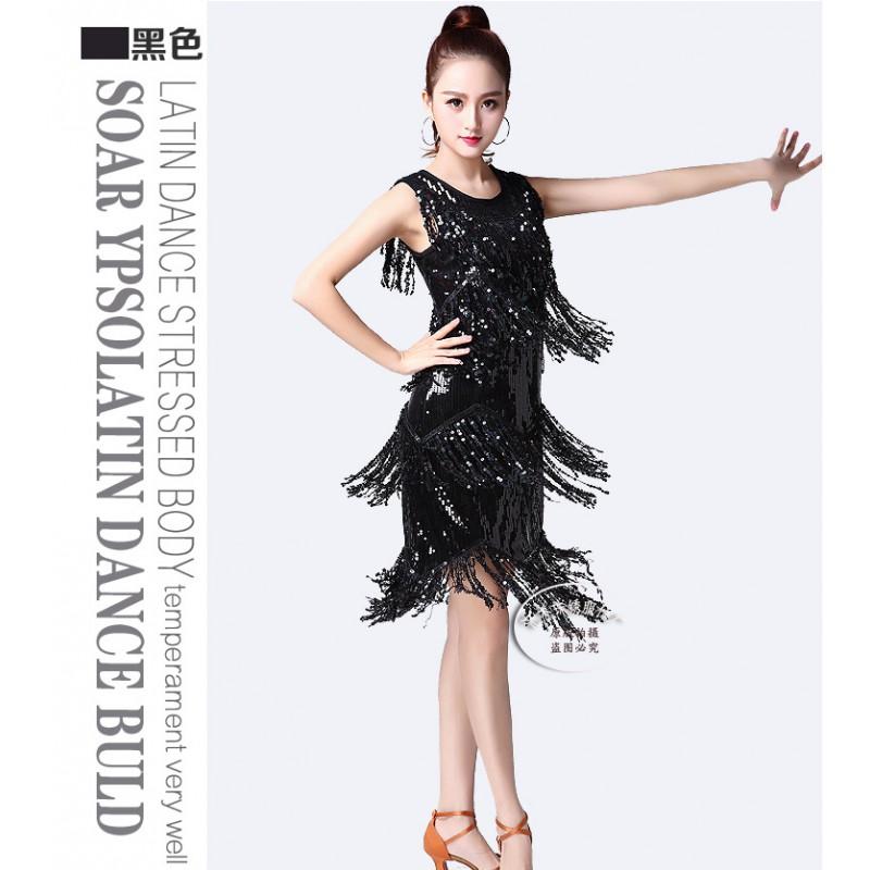Vestido de Baile con Flecos de Lentejuelas Traje de Actuación en Escenario Latino Eventos de Fiesta