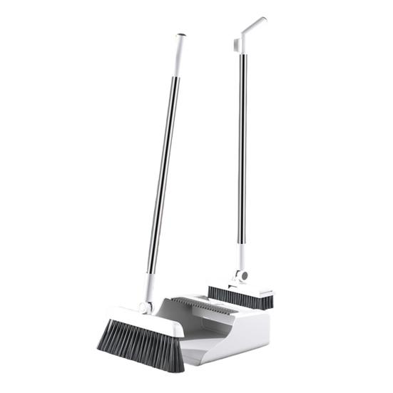Broom with Dustpan Combo Set 3-in-1 Cleaning Tool Adjustable Long Handle Self-Cleaning Dustpan Teeth Indoor Outdoor Push Broom Dustpan Set