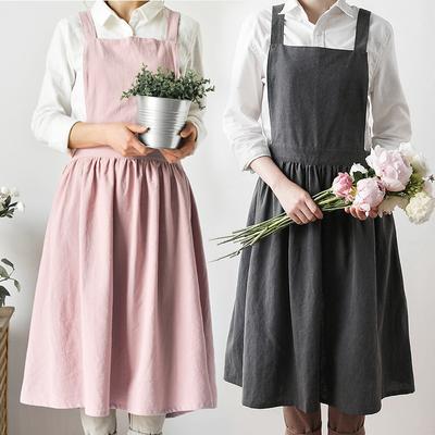 Cotton Linen Minimalist Apron, Horticultural Flower Shop Work Dress, Kitchen Apron Temperament Commuter for Handmade Restaurant