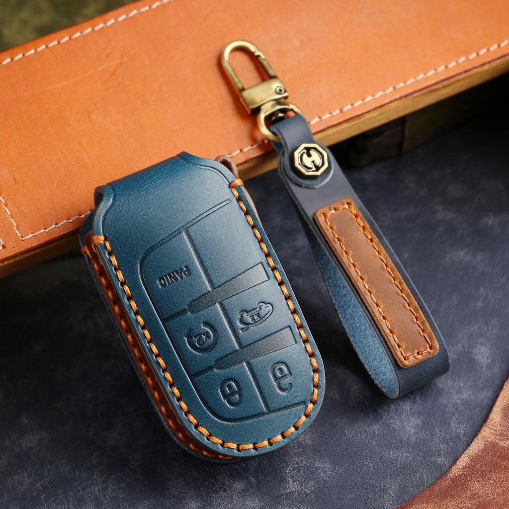 Leather Key Cover for Jeep Compass, Grand Commander, Free Light, and Grand Cherokee