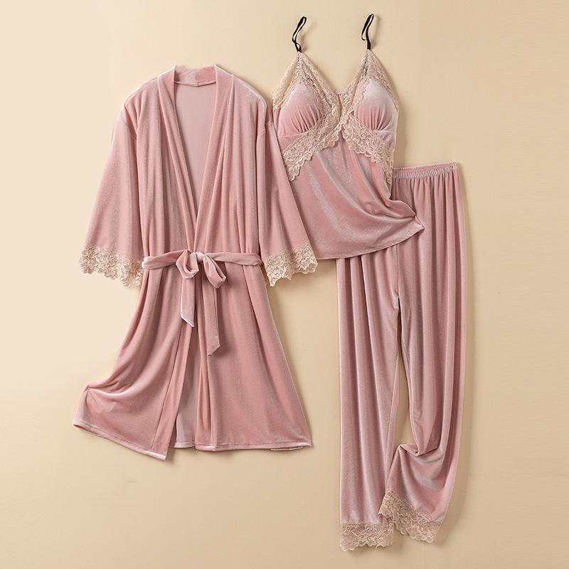 Velours-Nachtwäsche, warme Heimkleidung, neuer Winter-Pyjama-Anzug, lässiges Nachthemd für Frauen, sexy Nachtwäsche mit Spitzenbesatz, Loungewear