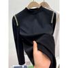 Half Turtleneck Autumn Base Shirt Long Sleeve Black T-shirt for Women Autumn and Winter Thin New Design Top