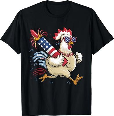 Chicken Fireworks 4th of July Men Sasquatch American Flag US Gift Unisex T-Shirt