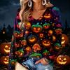 Women's V-Neck Long Sleeve Lightweight Halloween Print Blouse for Casual Wear