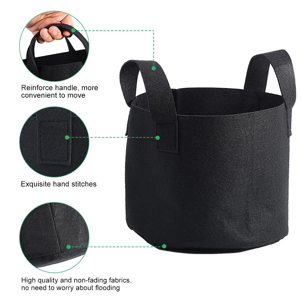 Black Plants Growing Bag Vegetable Flower Aeration Planting Pot Container (3 Gallon 20 x 25cm)
