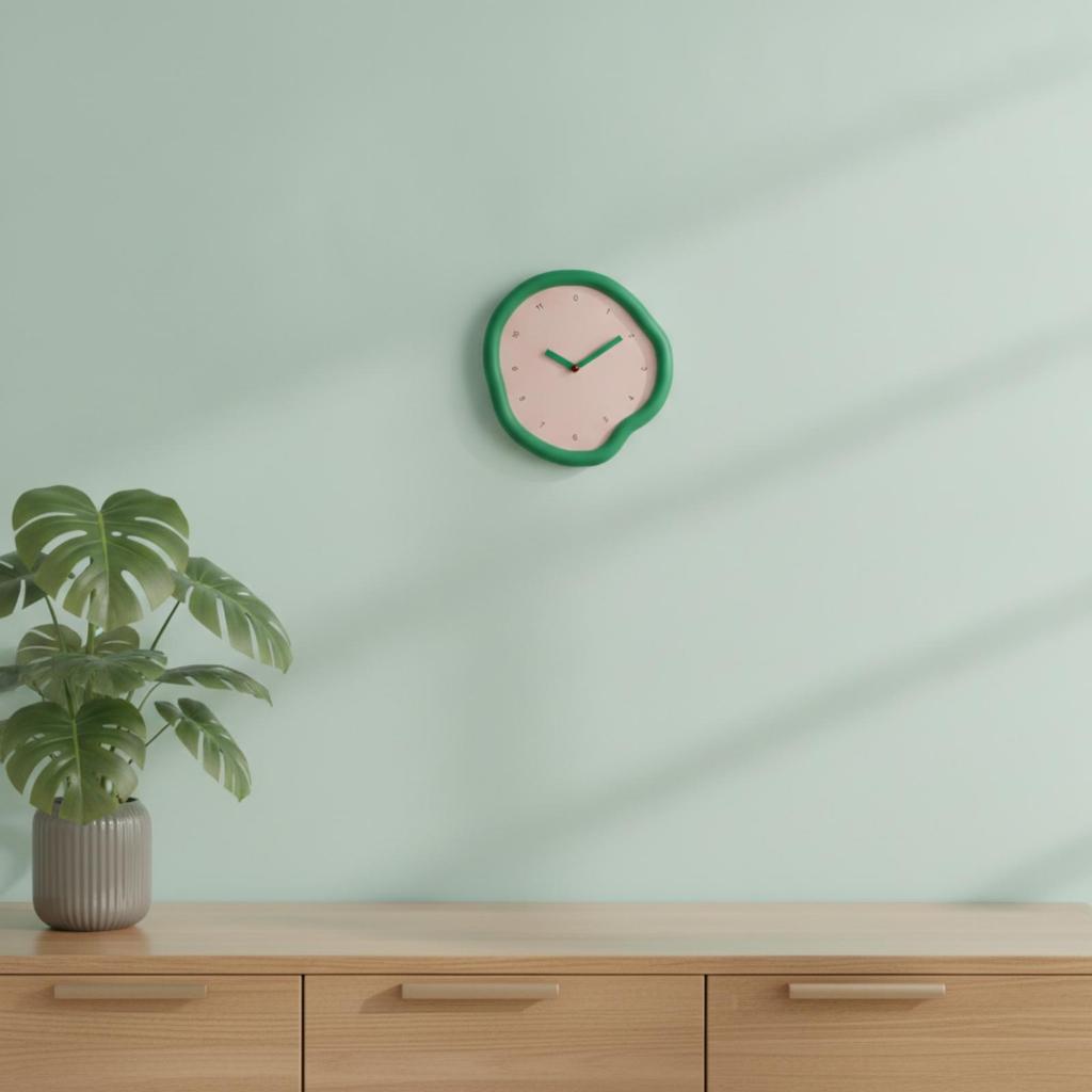 Decorative Wall Clock Organic Shape Silent Green for Living Room, Bedroom, Entryway