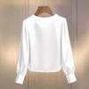 Elegant Solid Color Beaded Satin Long Sleeve Blouse, New 2025 Style