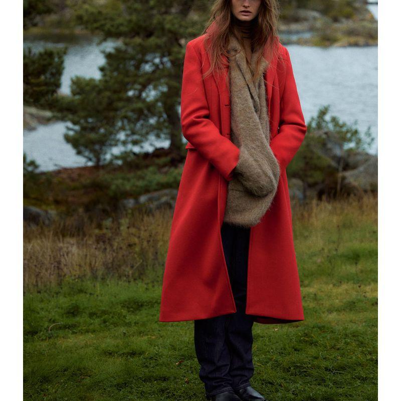 Fall and Winter Red New Style Long Version Normcore Work Clothing Casual Polo Collar Long Sleeves Silm Coat Outwear 8354748