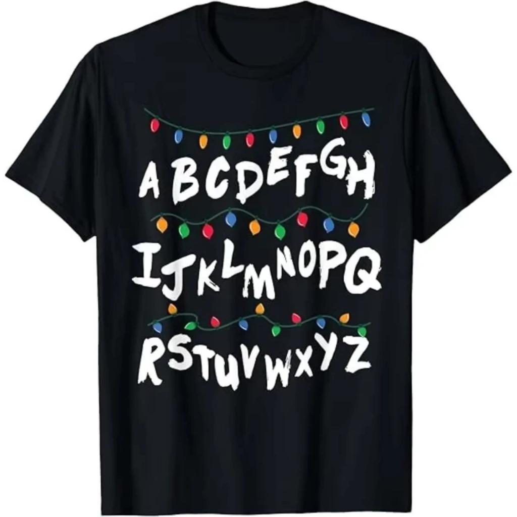 TV Drama Peripheral Stranger Christmas Light 100%cotton Men's Shirt Short Sleeve Oversized Women's Short Sleeved Cheap Tshirt