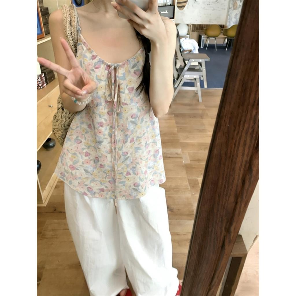 Korean sweet broken flower sling vest women's summer new loose age-reducing top outer wear