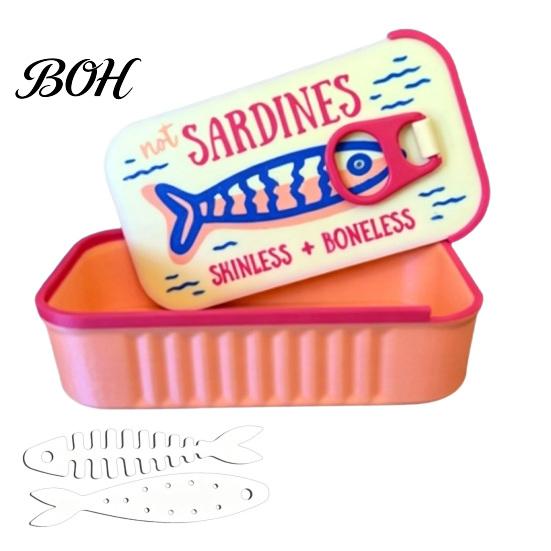 Reise Schmuckbehälter Sardinenbox mit Fischgräten-Trennwänden, Kompaktes Mini Neuheit Aufbewahrungsetui, Ringe Ohrringe Halsketten für Frauen Kleines Accessoire