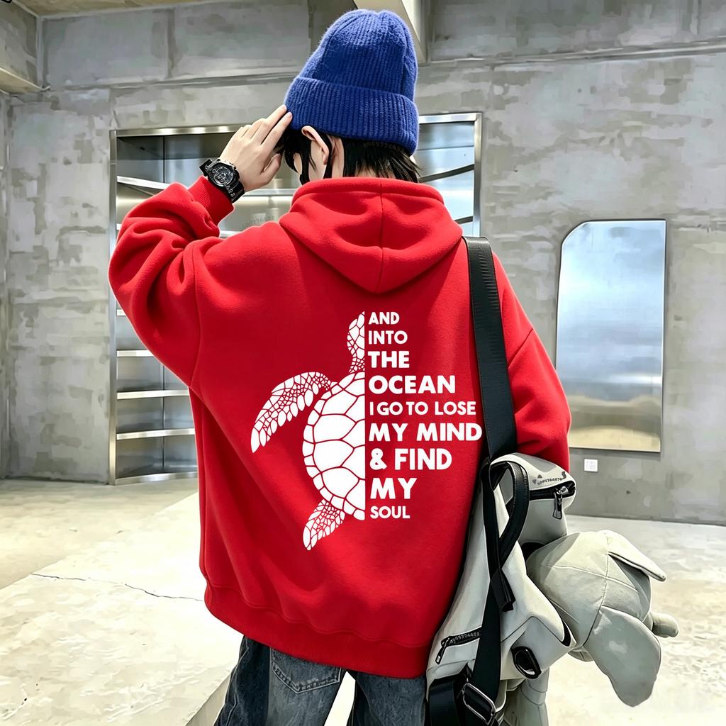 Best-selling retro turtle-shaped animal print children's hooded sweatshirt. Teenage youth fall/winter sport pullover top.