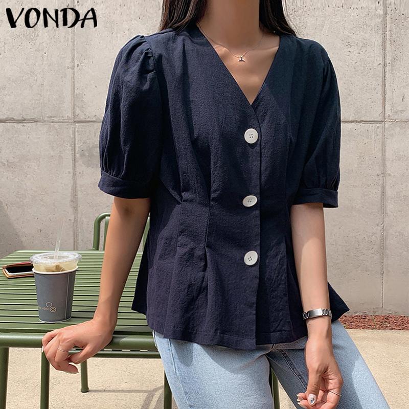 

VONDA женские летние топы на пуговицах с пышными рукавами и V-образным вырезом