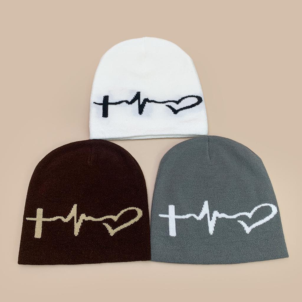 Autumn and Winter Design Electrocardiogram Jacquard Knitted Hat for Men and Women To Keep Warm, Simple Niche Casual Cold Hat Pullover Hat