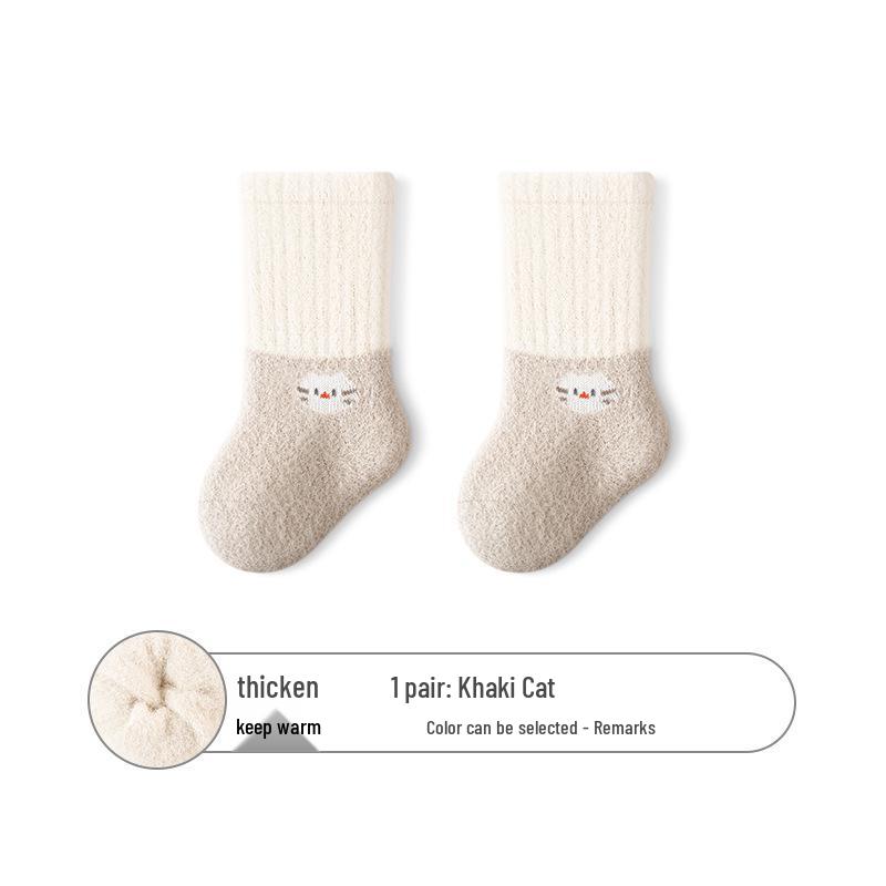 Cozy No-Seam Baby Socks - Thick Australian Wool & Faux Mink Velvet for Winter Warmth