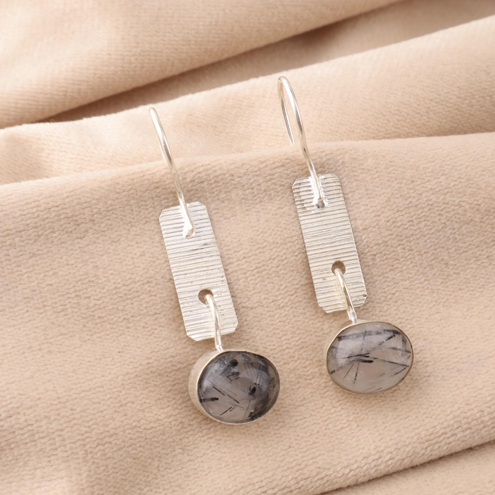 

Черный рутил драгоценный камень 925 стерлинговое серебро ювелирные изделия ручной работы уникальные серьги 1,9 EE-168-26