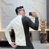 2025 Neue Herbst High-End Herren Sweatshirts Modische Marke Stitching Rundhals Slim Langarm Unterzieh-Tops