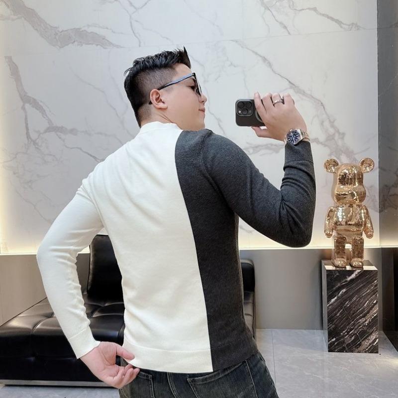 2025 Neue Herbst High-End Herren Sweatshirts Modische Marke Stitching Rundhals Slim Langarm Unterzieh-Tops