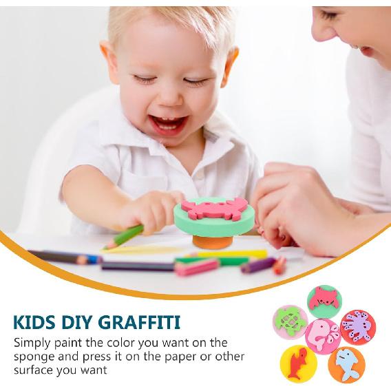 NUOBESTY Kids Painting Sponge 6Pcs EVA Paint Stamper Ocean Animal Pattern Sponge Painting Shapes Early Learning Finger Paint Sponge Craft Drawing