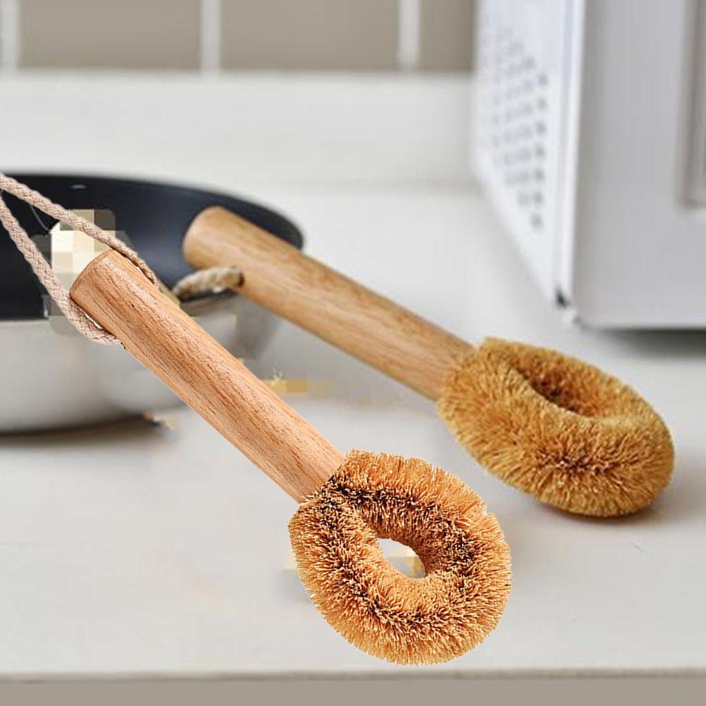 Short Handle Dish Brush Kitchen Dish Brush with Bamboo Handle for Pans Pots Cleaning