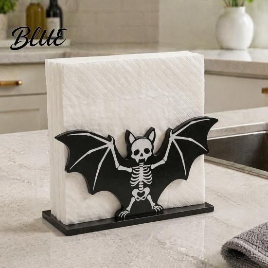 Gothic Kitchen Decor Halloween Wooden Napkin Holder Ghost Pumpkin Skeleton Cat Bat Tissue Dispenser Waterproof Dark Theme Table Organizer